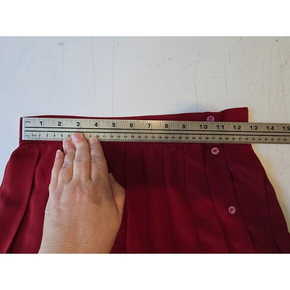 VTG Liz Claiborne Pleated Midi Skirt Button Side Geometric Print Red/Blue/Tan - Picture 6 of 7